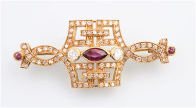Diamant Rubin Brosche zus. ca.1,20 ct - Schmuck und Uhren