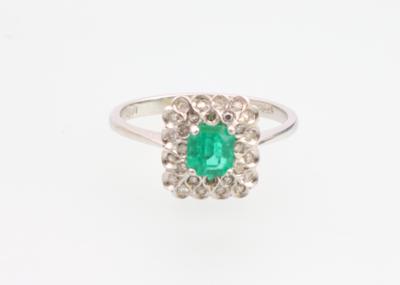 Smaragd Diamant Ring - Vánoční aukce - Stříbro, sklo, porcelán, Moderní umění grafika, koberce