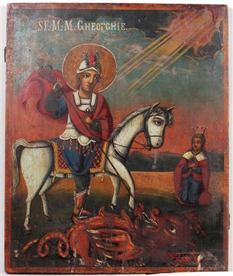 Ikone "Heiliger Georg, der Drachentöter" - Umění, starožitnosti, šperky