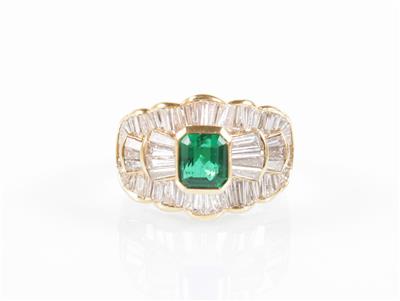 Smaragd Diamantring zus. ca. 4,40 ct - Kunst, Antiquitäten und Schmuck