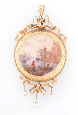 Brosche/Medailon mit Miniaturmalerei - Umění, starožitnosti, šperky