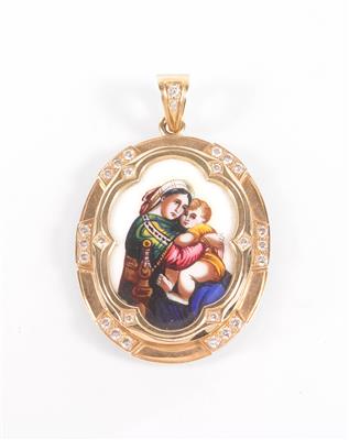 Heiligenbild auf Porzellan mit Brillanten, zus. ca.0,95 ct - Antiques, art and jewellery