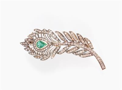 Diamant/Smaragd-Brosche - Antiques, art and jewellery