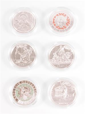 3 Silbermünzen à 20 Euro und 3 Silbermünzen à 10 Euro - Umění, starožitnosti, šperky