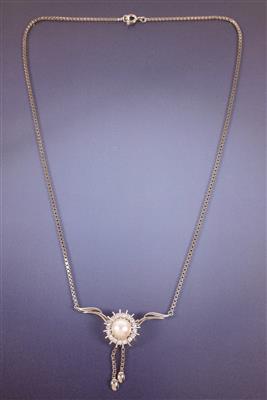 Diamant/Kulturperlencollier - Antiques, art and jewellery