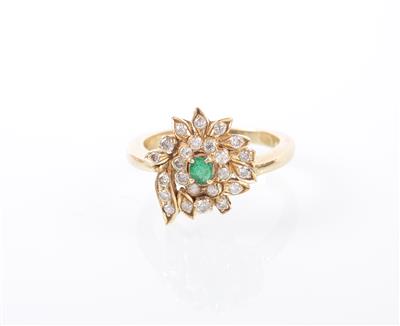 Brillant/Smaragd Damenring - Kunst und Antiquitäten