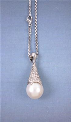 Brillant/Kulturperlenanhänger an Halskette zus. ca. 1,10 ct - Orologi e gioielli