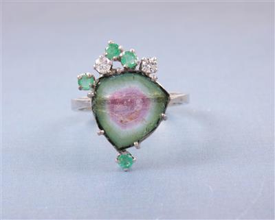 Brillant/Turmalin/Smaragd Ring - Watches and jewellery