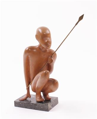 Hockender Afrikaner mit Speer - Gioielli, arte e antiquariato