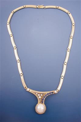 Brillant/Saphir/Mabekulturperlen-Collier - Gioielli, arte e antiquariato