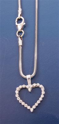 Brillant-Herzanhänger zus. ca. 0,25 ct an Halskette - Gioielli, arte e antiquariato