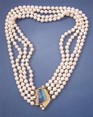 Brillant/Opal/KulturperlenCollier zus. ca. 0,55 ct - Gioielli, arte e antiquariato