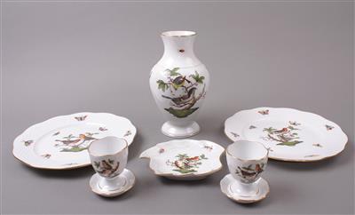 Vase/2 Dessertteller/2 Eierbecher/kleines Schälchen, ungarisches Porzellan, Marke Herend, - Porcelán, sklo a keramika