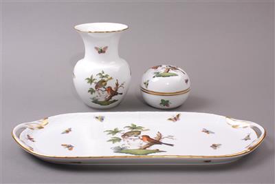 Vase/Deckeldose/Kuchenplatte, ungarisches Porzellan, Marke Herend, - Porcelán, sklo a keramika