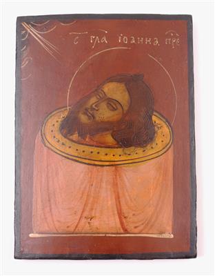 Ikone, Russland um 1800, "Das Haupt des Hl. Johannes, des Vorläufers", - Schmuck, Kunst & Antiquitäten