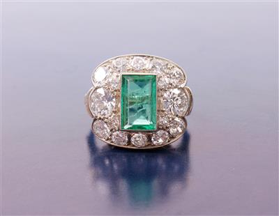 Diamanten 2,30 ct Smaragd Ring - Jewellery, Works of Art and art