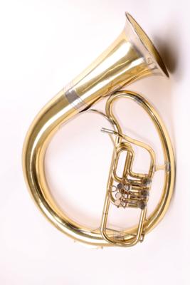 Helikon (od. Helikontuba) "A. Stowasser k  &  k Instrumentenfabrik Graz" zweifarbiger Schalltrichter, - Schmuck, Kunst & Antiquitäten