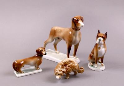 Gruppe Hundefiguren (4 Stück) tschechisches Porzellan, Marke Zsolnay/Pecs, - Jewellery, antiques and art