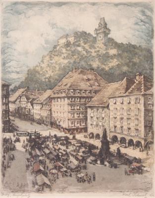 2 Farbradierungen, Landhaushof/Hauptplatz Graz, - Jewellery, antiques and art