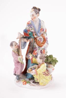 Figurengruppe Chinesin mit Kindern und Papagei - Gioielli, arte e antiquariato