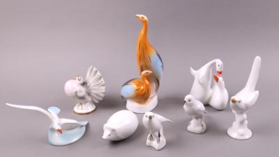 8 Tierfiguren, ungarisches Porzellan, Marke Hollohaza, - Porcelán, sklo a keramika