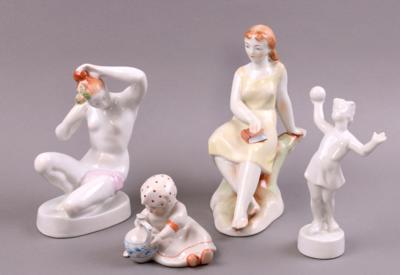 Gruppe Figuren (4 Stück) ungarisches Porzellan, Marke Zsolnay/Pecs, - Porcelán, sklo a keramika