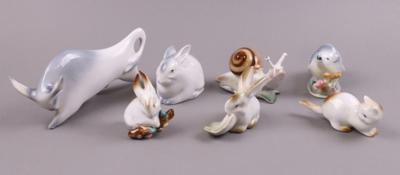 Gruppe Tierfiguren (7 Stück) ungarisches Porzellan, Marke Zsolnay/Pecs, - Porzellan, Glas und Keramik
