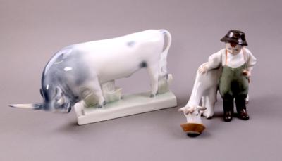 Steppenrind/Bauer mit Ziege, ungarisches Porzellan, Marke Zsolnay/Pecs, - Porcelán, sklo a keramika
