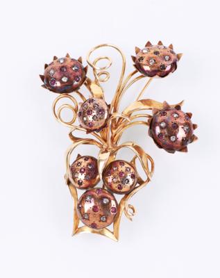 Diamant/Rubin-Brosche "Blumenbouquet" - Klenoty, umění a starožitnosti