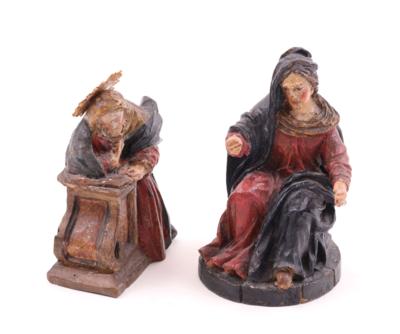 2 barocke Holzskulpturen "Gottesmutter Maria", - Gioielli, arte e antiquariato