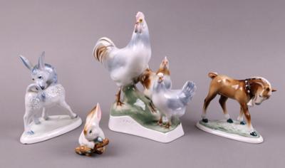 Gruppe Tierfiguren (4 Stück) ungarisches Porzellan, Marke Zsolnay/Pecs, - Jewellery, Works of Art and art