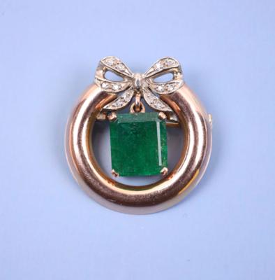 Diamant-Smaragd-Brosche - Jewellery, Works of Art and art