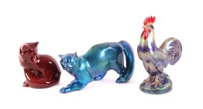 3 Tierfiguren, ungarische Keramik, Marke Zsonlay Pecs, - Schmuck, Kunst & Antiquitäten