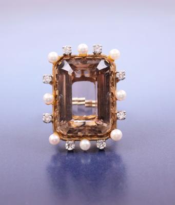 Brillant-Rauchquarz-Kulturperlen-Ring - Jewelry, Art & Antiques