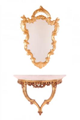 Spiegel mit Konsole, in spätbarockem Stil, - Möbel, Interieur & Technik