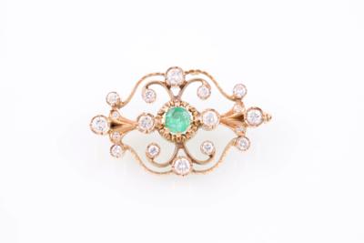 Brillant/Smaragdbrosche - Jewelry, Art & Antiques