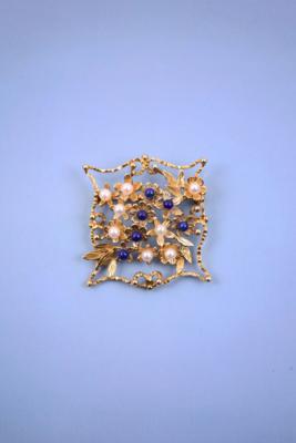 Lapislazuli/Kulturperlen Brosche - Jewelry, Art & Antiques