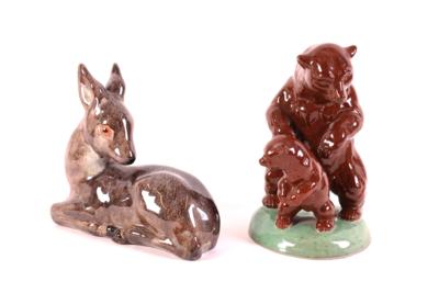 2 Tierfiguren, Reh/Bär mit Jungen, - Jewelry, Art & Antiques