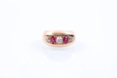 Altschliffbrillant/Diamant/ Rubindamenring zus. ca. 0,85 ct - Jewelry, Art & Antiques