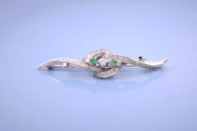 Brillant/Diamant/Smaragd - Brosche - Jewelry, Art & Antiques
