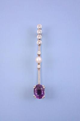 Brillant/Kulturperlen/ Amethyst-Stabbrosche - Gioielli, arte e antiquariato