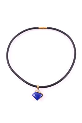 Brillant/Lapis-Anhänger an Kautschukhalsreif - Schmuck, Kunst & Antiquitäten