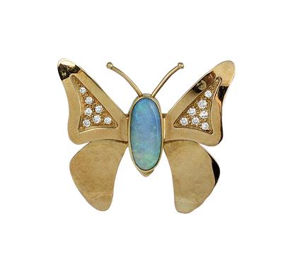 Brillant/Opal Schmetterlingsbrosche - Art, antiques and jewellery