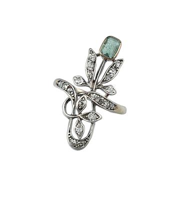 Diamant/Smaragd-Jugendstilring - Arte, antiquariato e gioielli