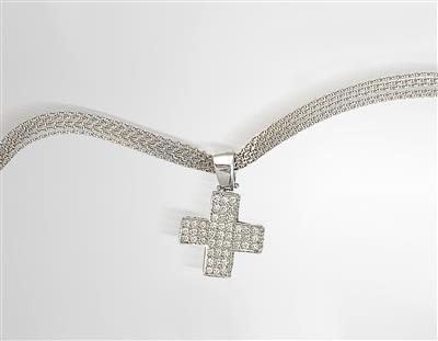 Brillantkreuz an 5-reihiger Halskette - Art, antiques and jewellery