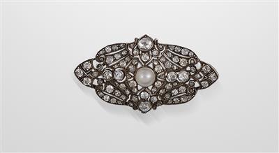 Brillant/Diamant/Kulturperlenbrosche - Antiques, art and jewellery
