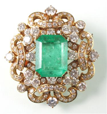 Brillant Smaragdbrosche - Antiques, art and jewellery