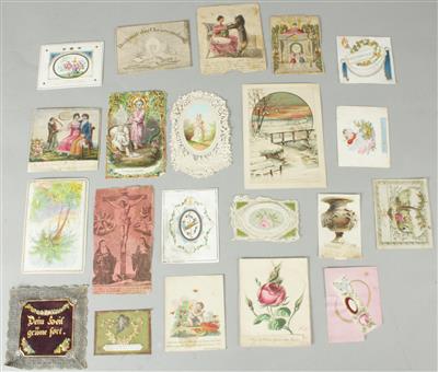 Kleines Konvolut an Glückwunschkarten, Stichen und kleinen Aquarellminiaturen - Arte, antiquariato e gioielli