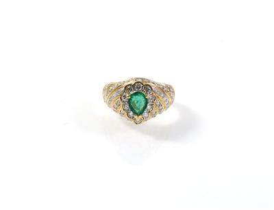 Brillant/Smaragddamenring zus. ca. 0,70 ct - Antiques, art and jewellery