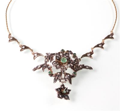 Diamant-Smaragd Collier - Art, antiques and jewellery